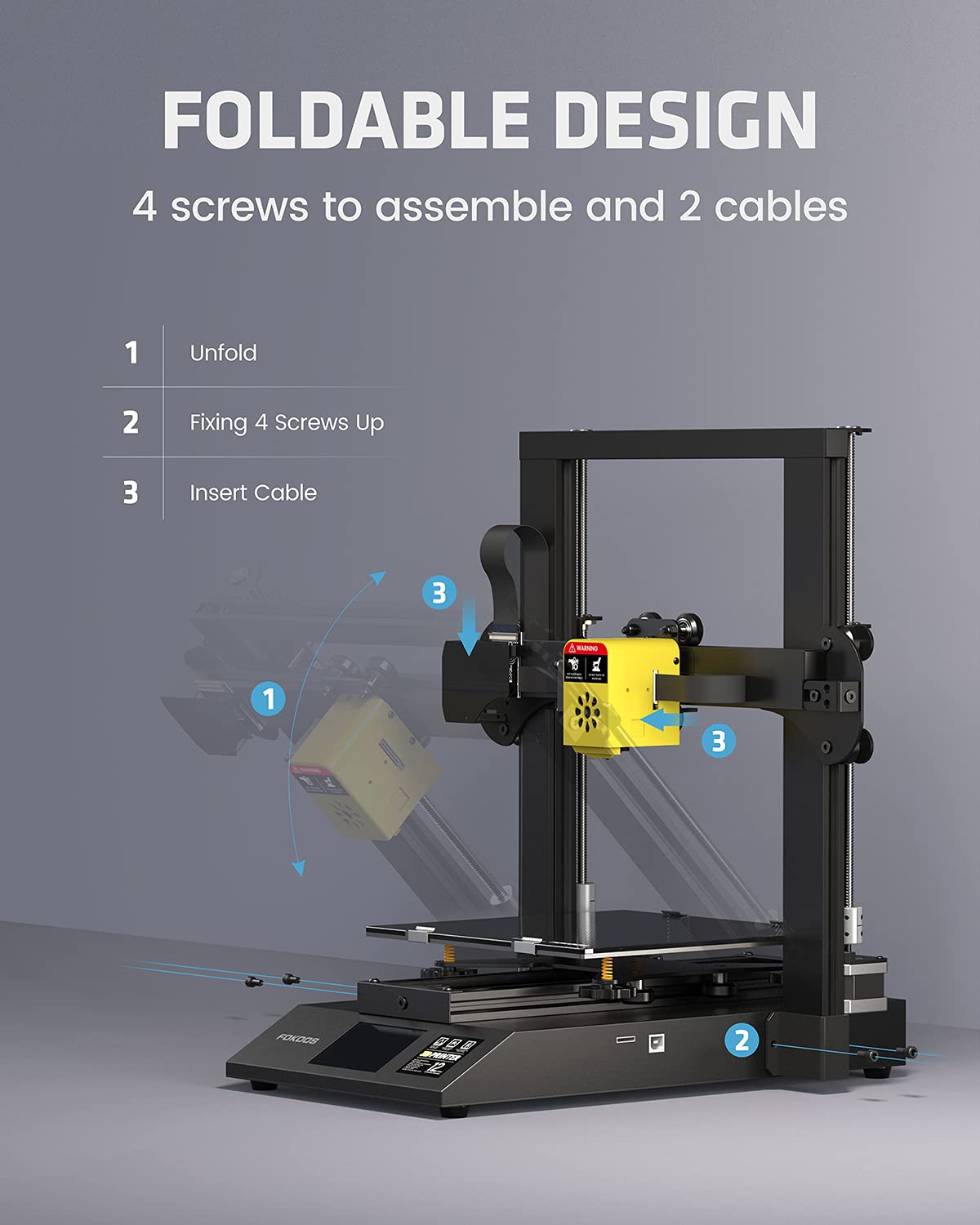 FOKOOS 3D Printer Odin-5 F3 Foldable 99% Pre-Assembled Works with